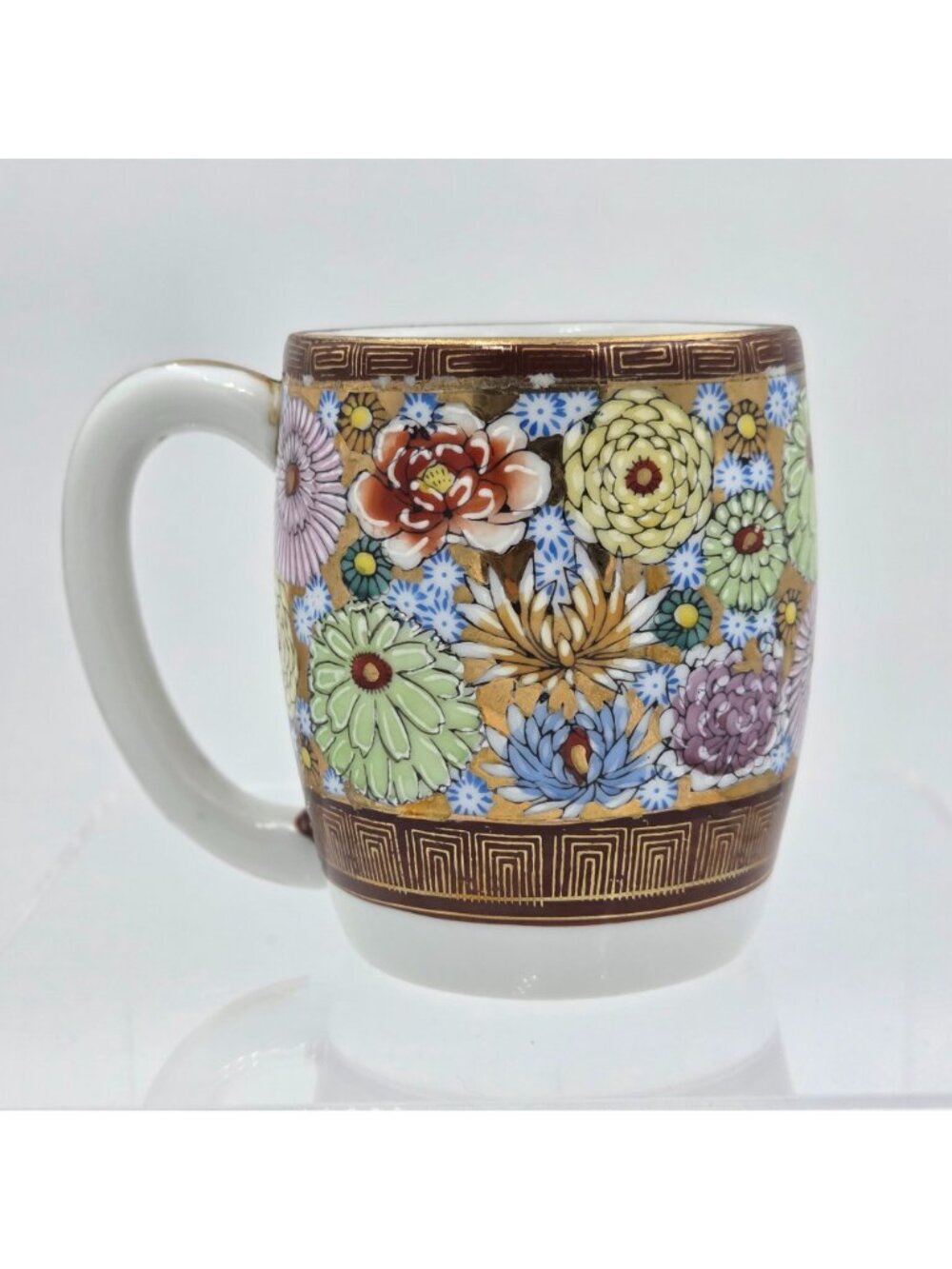Kutani Yaki Hanazume Handpainted Floral Gosai-de Gold Trim Set 2 Coffee Tea Cup - Picture 4 of 8